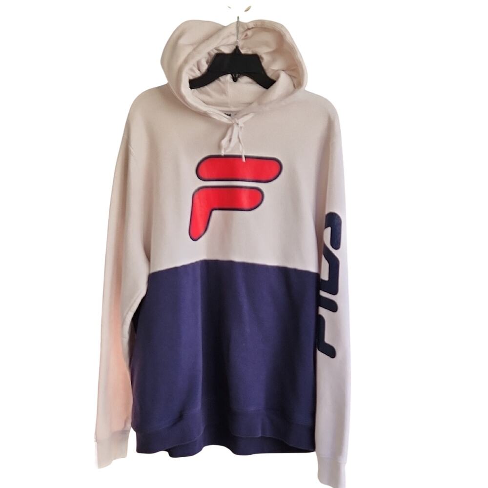 Fila Men's Hoodie - Cream and Navy Men's XL